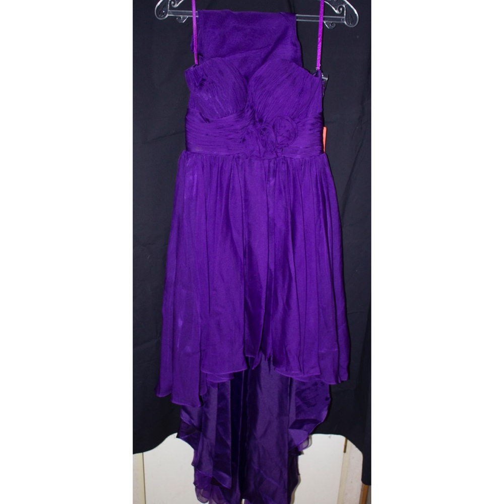 Purple high low strapless dress